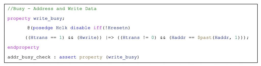 Assertion to check write data and address during busy transfer